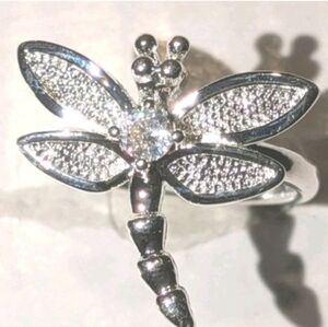 Vintage Womens Quality 925 Sterling silver Cz Diamond Dragonfly Ring Sz 5